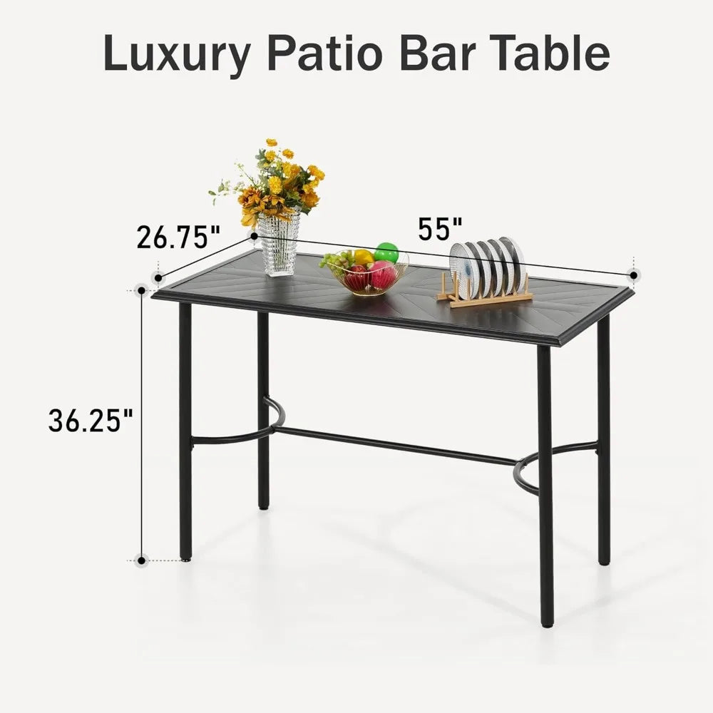 Outdoor Bar Table for 4-6 Counter Height Rectangle Metal Steel Frame
