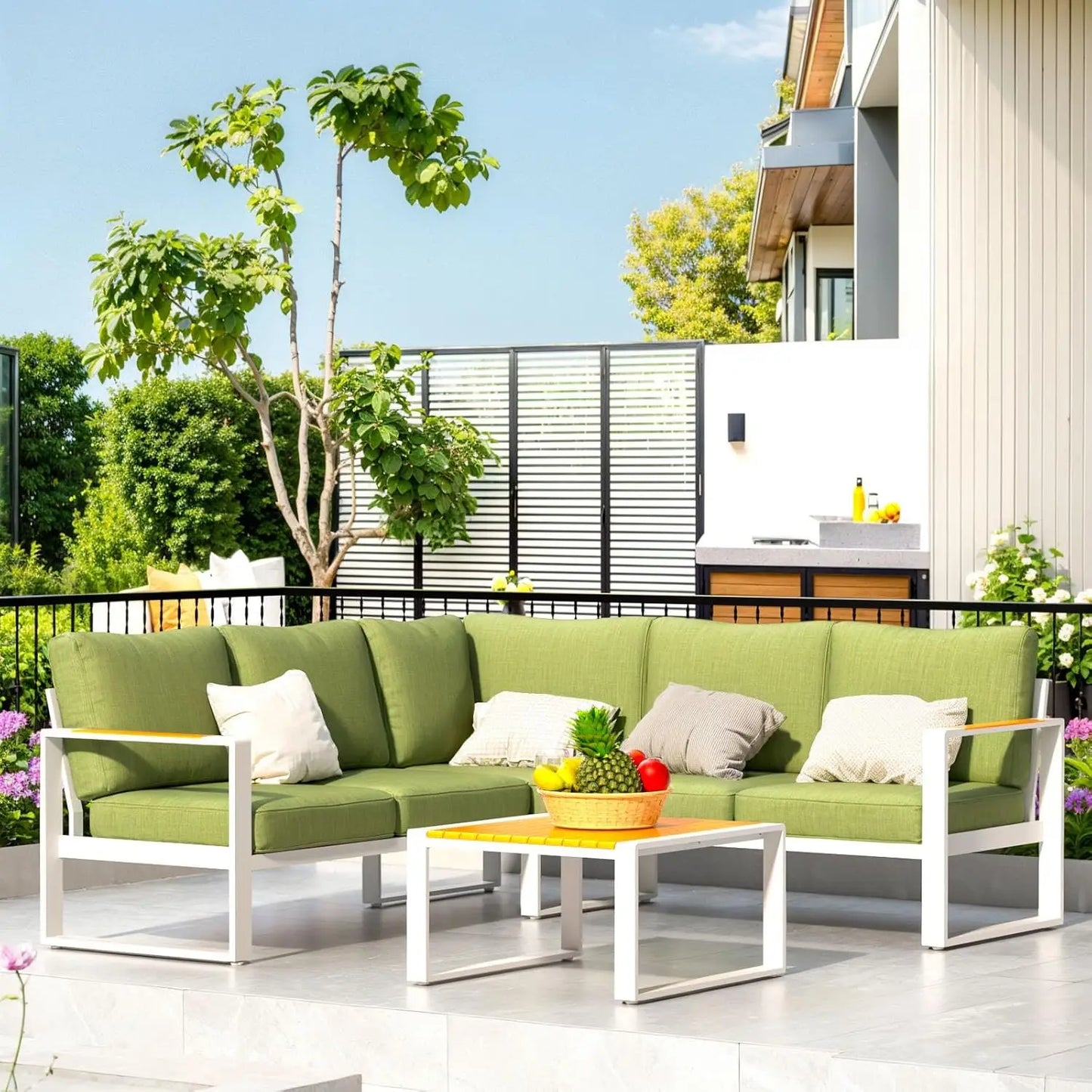 L Shaped Aluminum Patio Furniture Set All-Weather Sectional Outdoor Sofa
