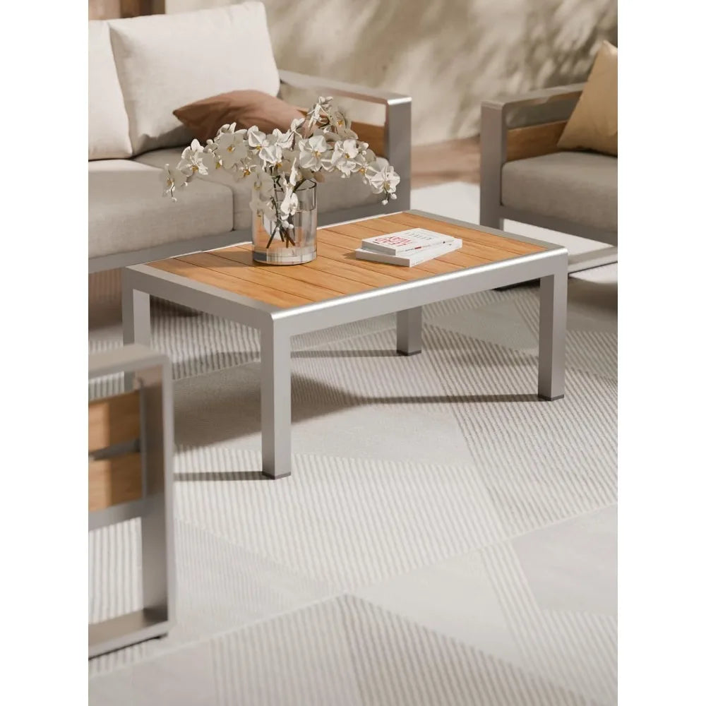 Aluminum Outdoor Coffee Table All-Weather Modern Patio Furniture