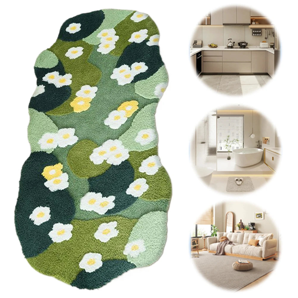 Fluffy Green Forest Floor Mat Soft Moss Carpet Bedroom Rug Decor