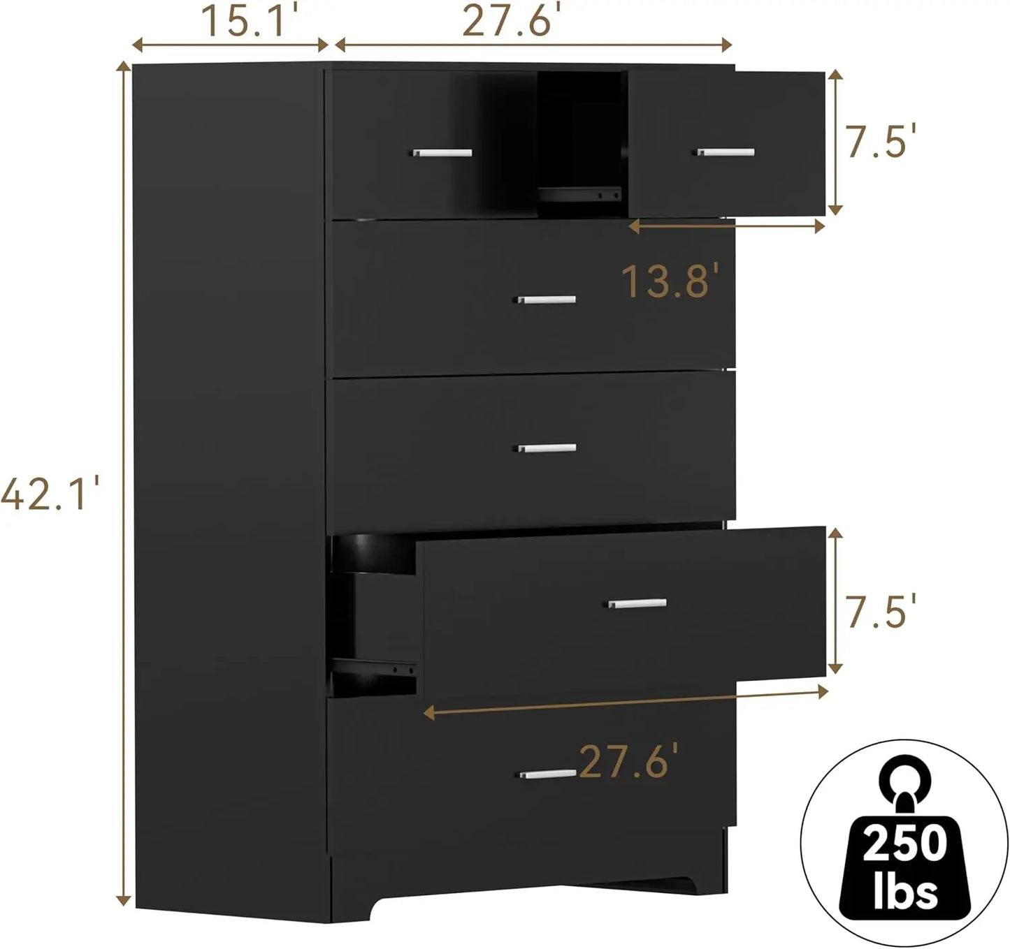 Dresser with Power Outlets 6 Drawer Storage Organizer Modern Chest of Drawers