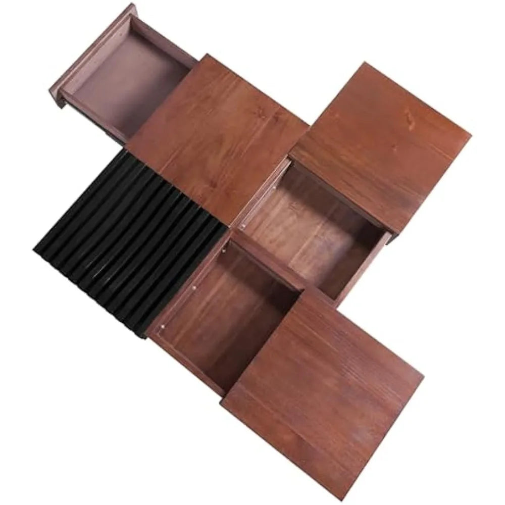 Vintage Acacia Wood Square Coffee Table with Sliding Top and Storage