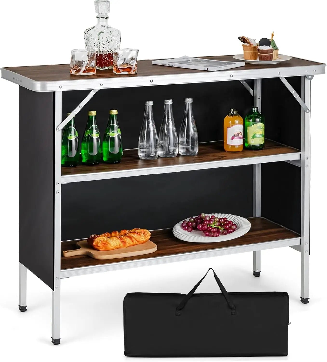 81 Inch Extra Long Portable Bar Table with Storage Shelves Folding Station