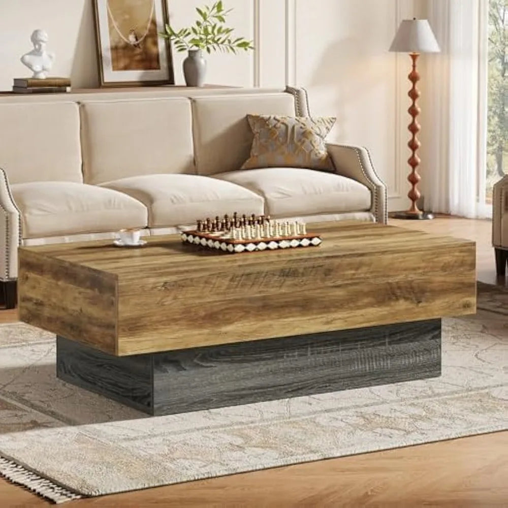 Farmhouse Wood Coffee Table 55 Inch Rectangle Vintage Center Table Living Room