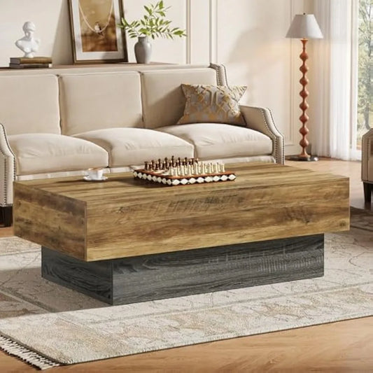 Farmhouse Wood Coffee Table 55 Inch Rectangle Vintage Center Table Living Room