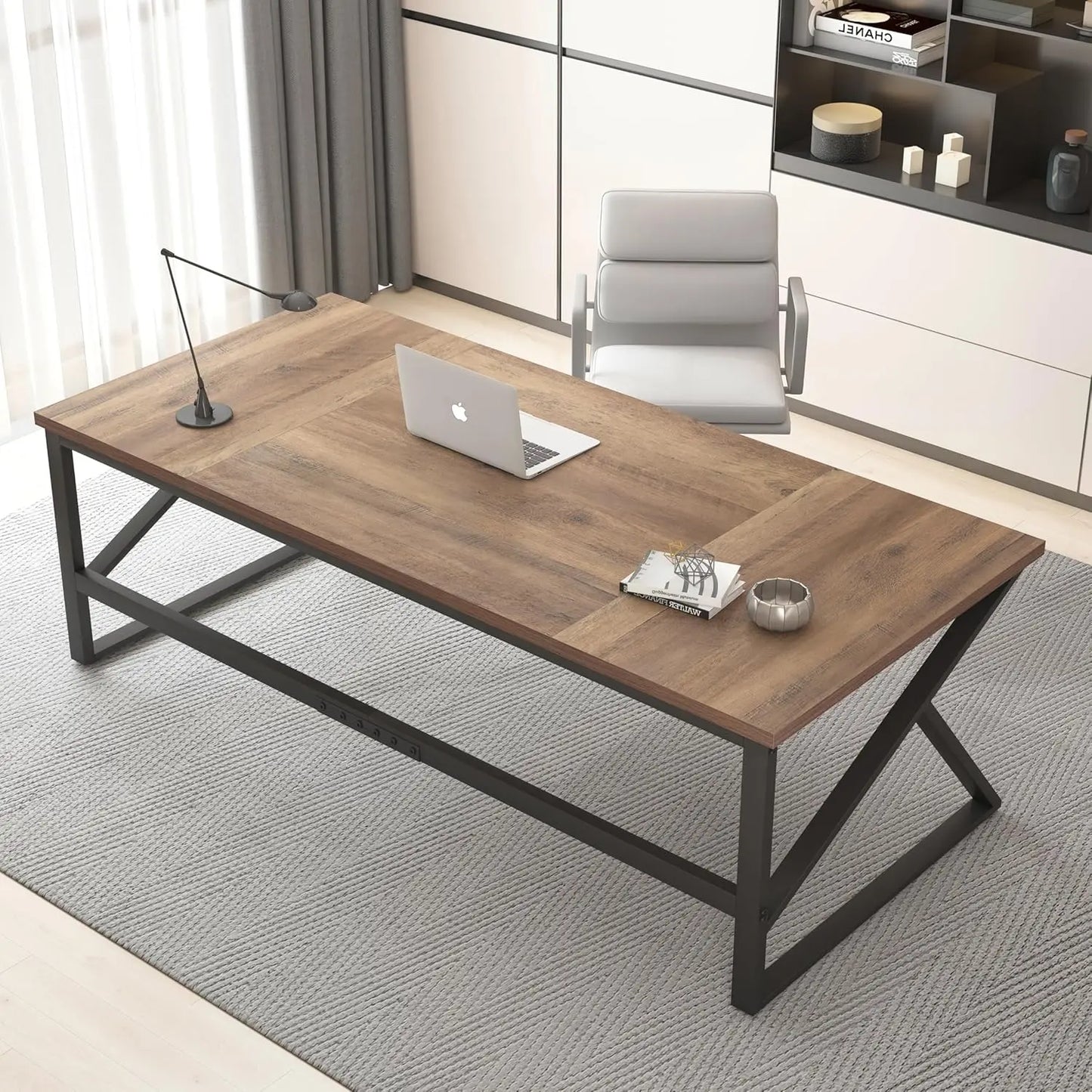 Extra Long Industrial Computer Desk for Home Office Large Workstation