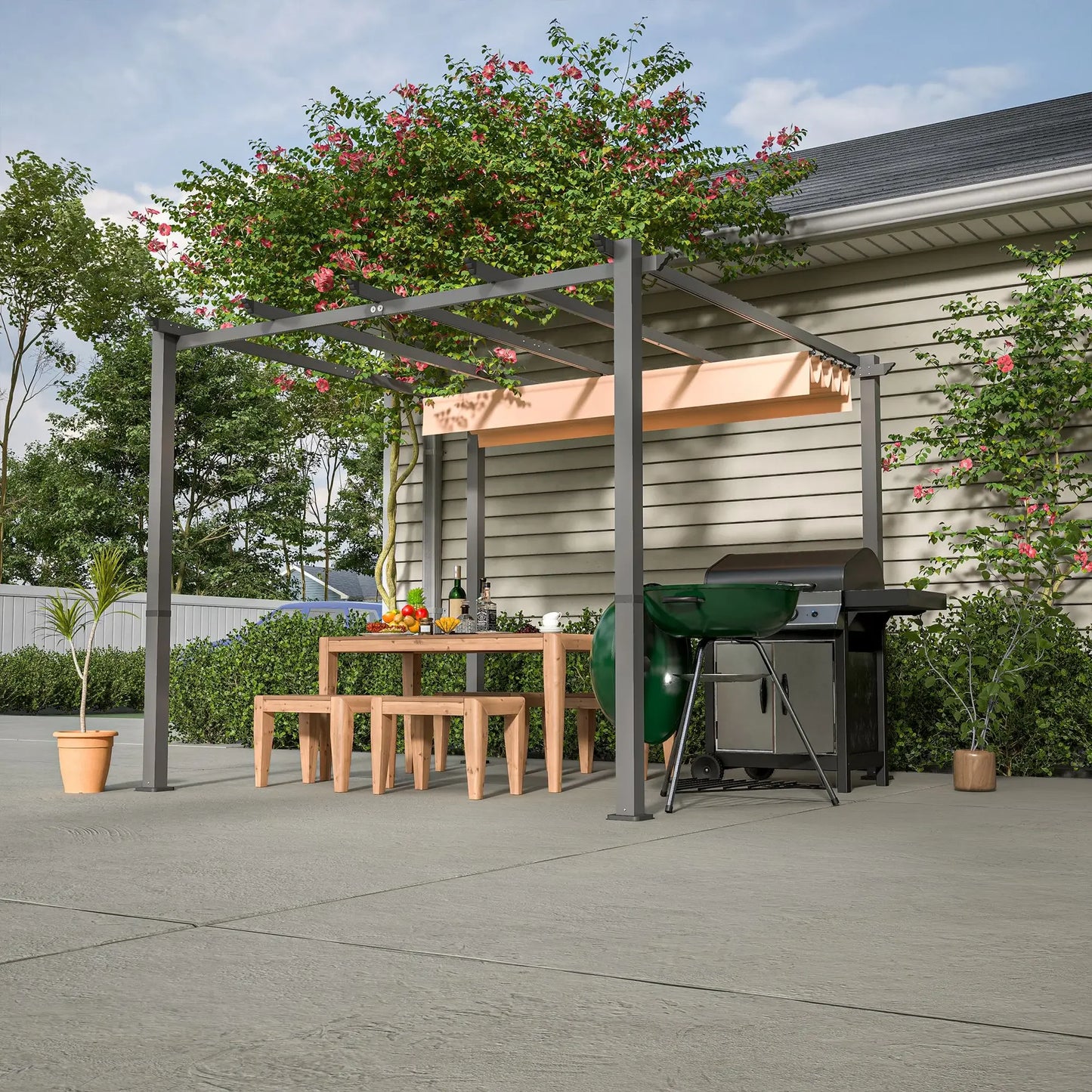 10x10 Aluminum Patio Pergola Retractable Canopy Outdoor Shade Shelter