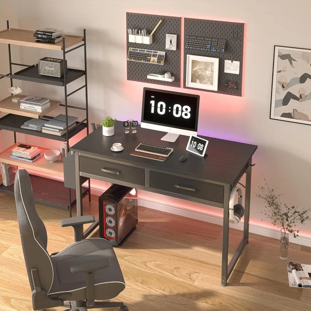 Compact Computer Desk with 2 Fabric Drawers for Study and Gaming