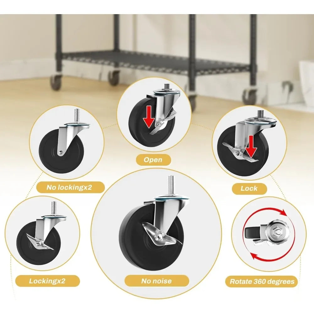 Heavy Duty Storage Shelves with Wheels 2000LBS Capacity 5-Tier 72 Inch