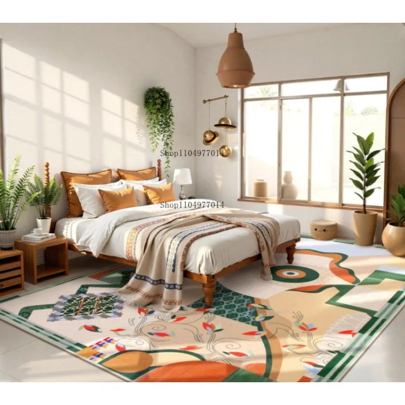Green Living Room Rug Soft Non-Slip Abstract Machine Washable Indoor Rug