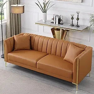 78" Faux Leather 3-Seater Sofa Couch with Gold Trim Legs White Black Green Brown