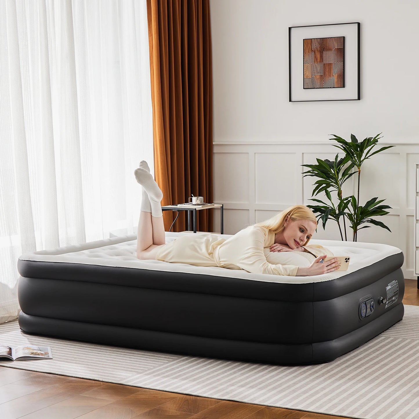Ljustra Queen Twin Size Air Mattress Double Height Non-Slip 660 lbs