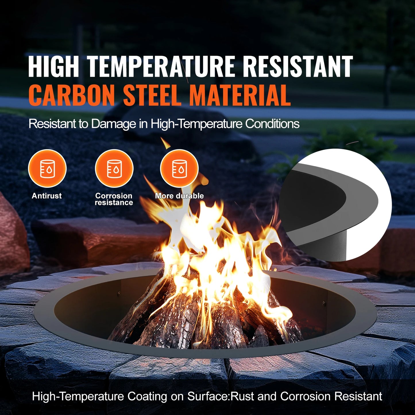 Heavy Duty Fire Pit Ring Durable Carbon Steel Fire Pit Insert Outdoor