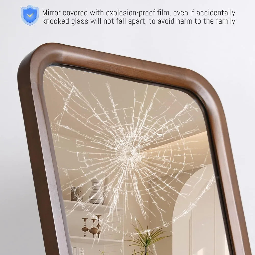 Wooden Full-Length Mirror 63"x18" Solid Wood Frame Floor Wall Mounted