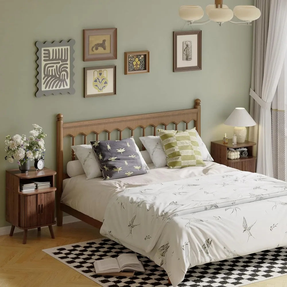 Fluted End Table Set of 2 Mid Century Modern Nightstand with Door