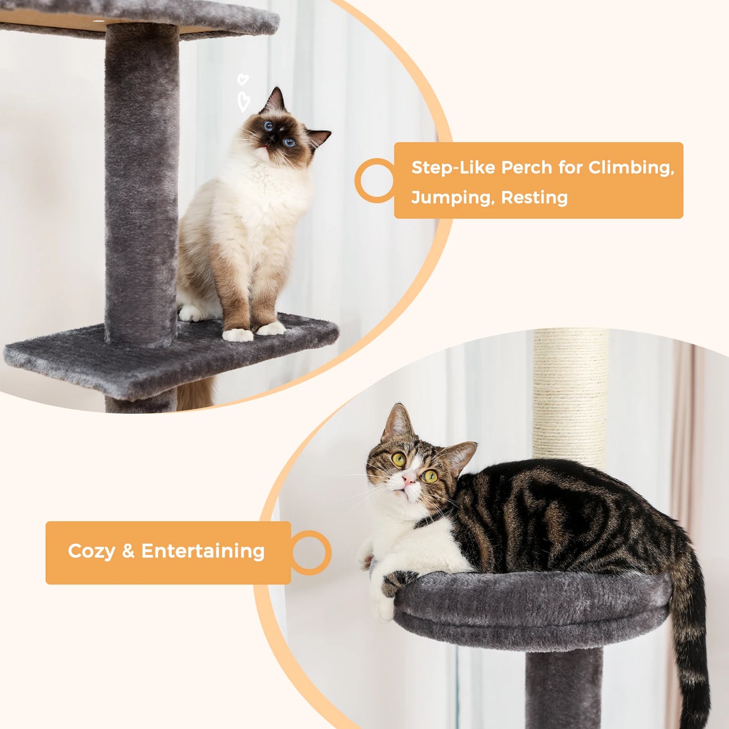Adjustable Height Cat Tree Indoor Floor to Ceiling Tower Scratching Post
