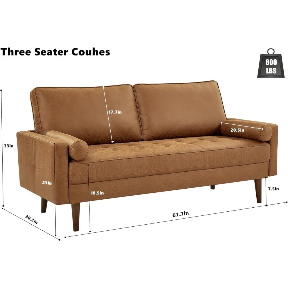 Mid Century Modern Faux Leather Loveseat Tufted Sofa with Pillows