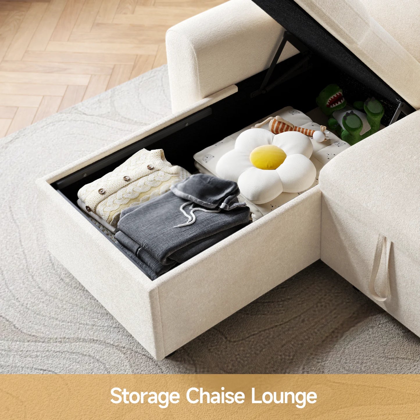 Ljustra L Shaped Sleeper Sofa Pull Out Couch Bed with Storage Chaise