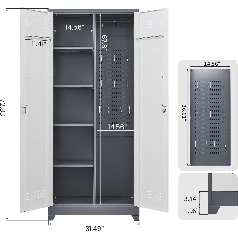 72.8" Broom Storage Cabinet Metal Utility Closet for Cleaning Supplies
