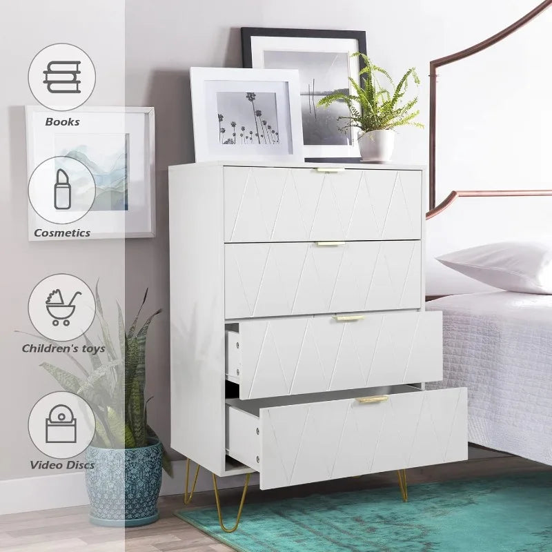 Ljustra 4 Drawer Dresser Tall Chest of Drawers with Metal Legs and Safety Device