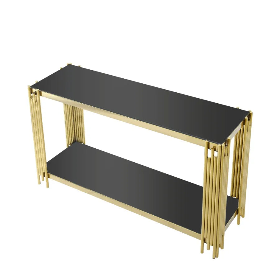 Modern Glass Console Table 55 Inch Gold Metal Frame for Living Room Entryway