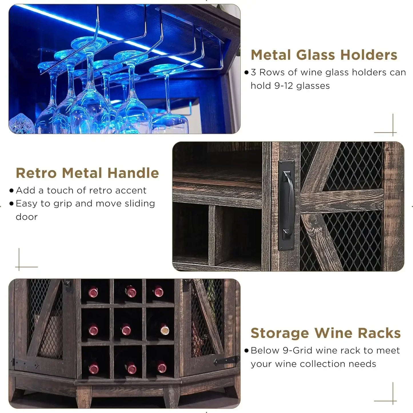 Ljustra Corner Bar Cabinet 72" Tall Farmhouse Wine Storage with LED Light