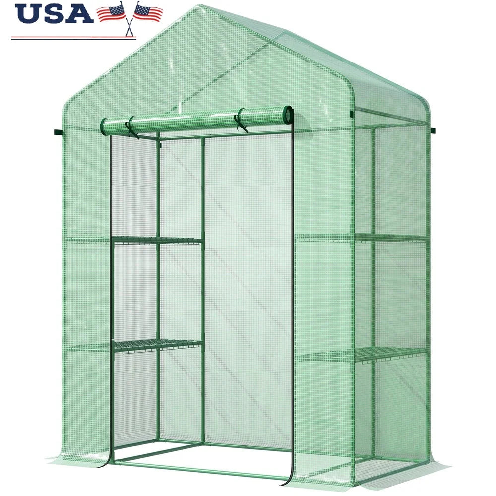 Portable Mini Walk-in Greenhouse Kit 3 Tier Shelves Outdoor Protection