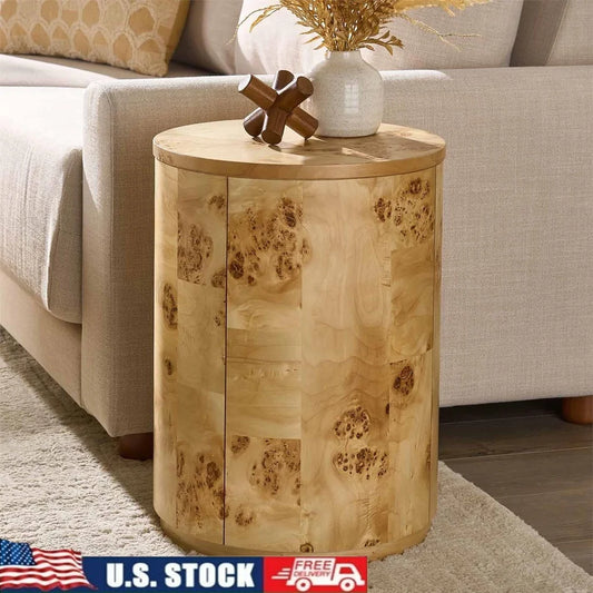 Unique Burlwood Round End Table No Assembly Required Accent Table
