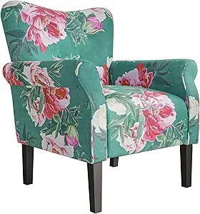 Modern Wingback Accent Chair High Back Floral Upholstered Armchair