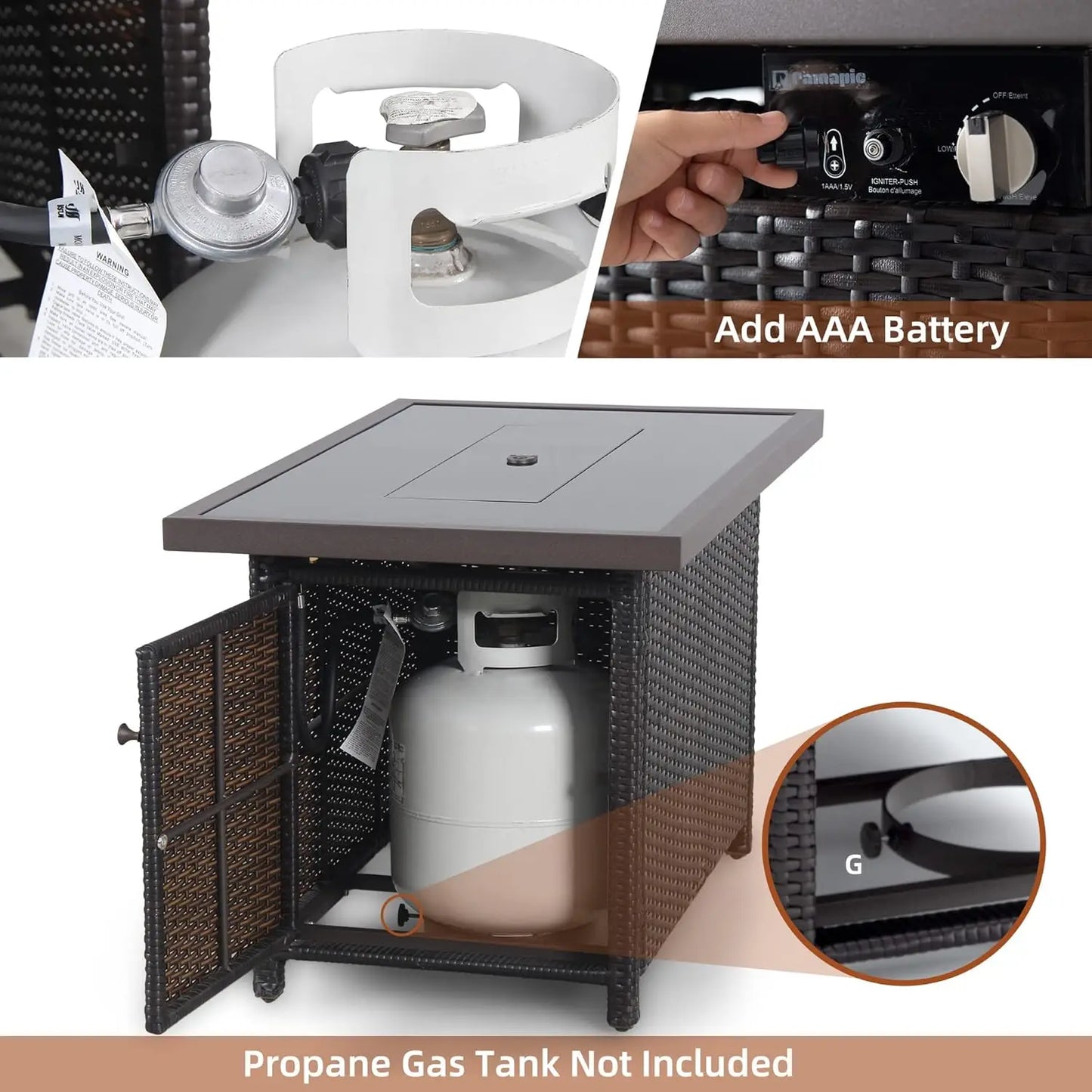 Ljustra 50000 BTU Outdoor Fire Pit Table with Glass Wind Guard 41 Inch