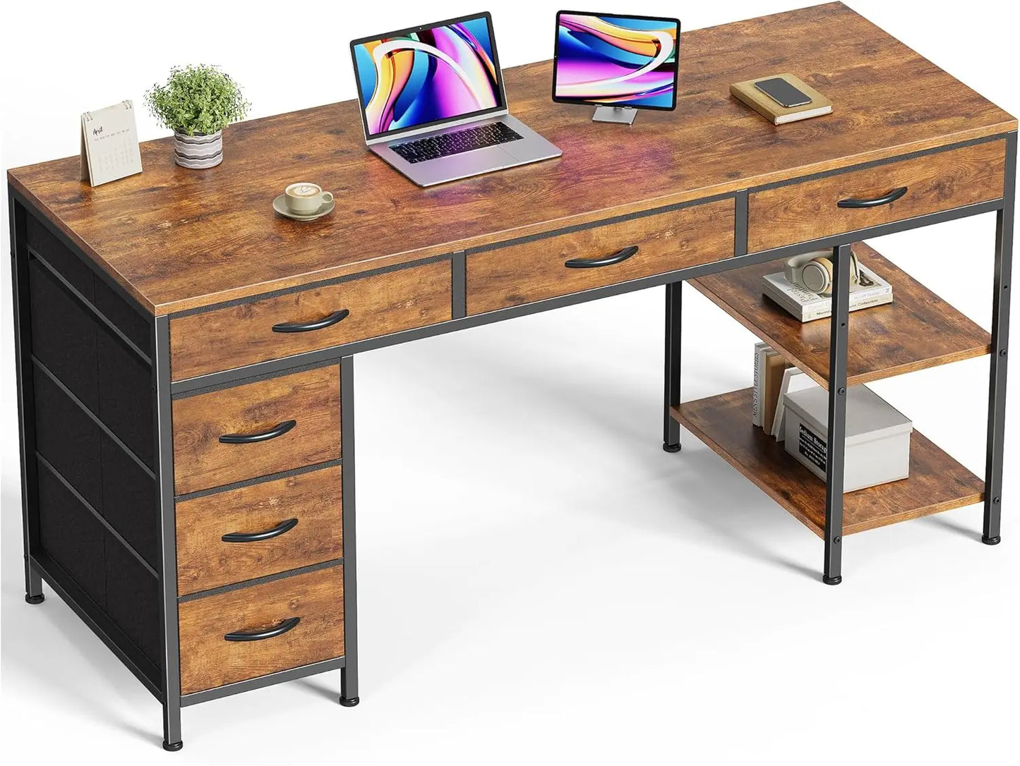 Computer Desk with 6 Drawers Reversible Corner Storage Office Desk