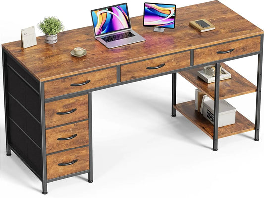 Computer Desk with 6 Drawers Reversible Corner Storage Office Desk