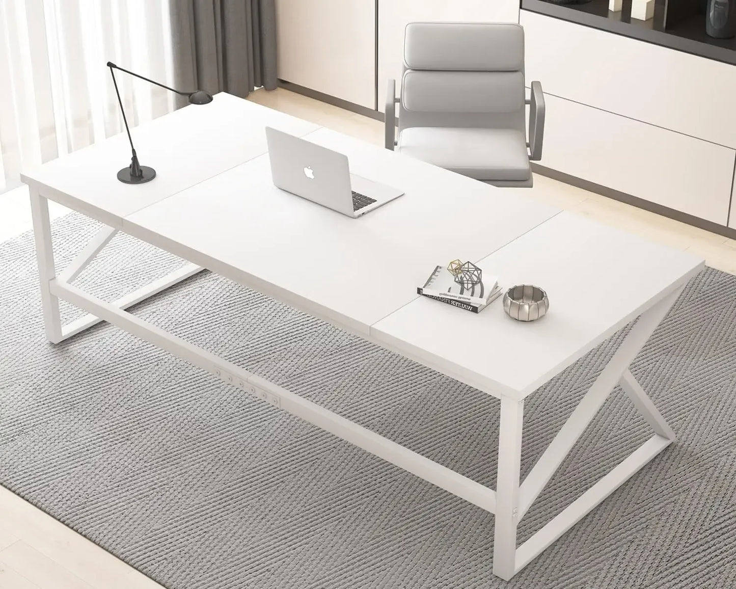 Large Metal Wood Computer Desk for 2 Monitors 70 Inch Home Office