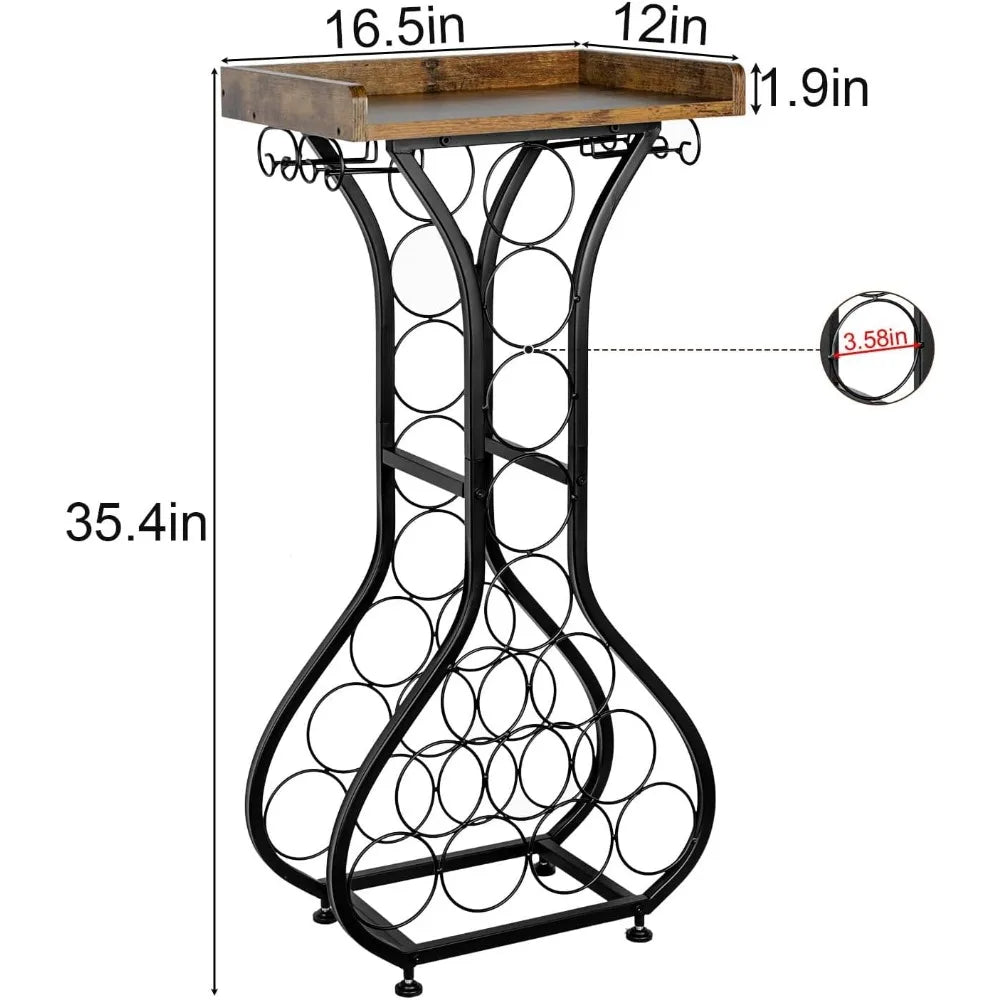 Mini Bar Table Wine Cabinet with Glass Shelf Wooden Top Home Bar Storage