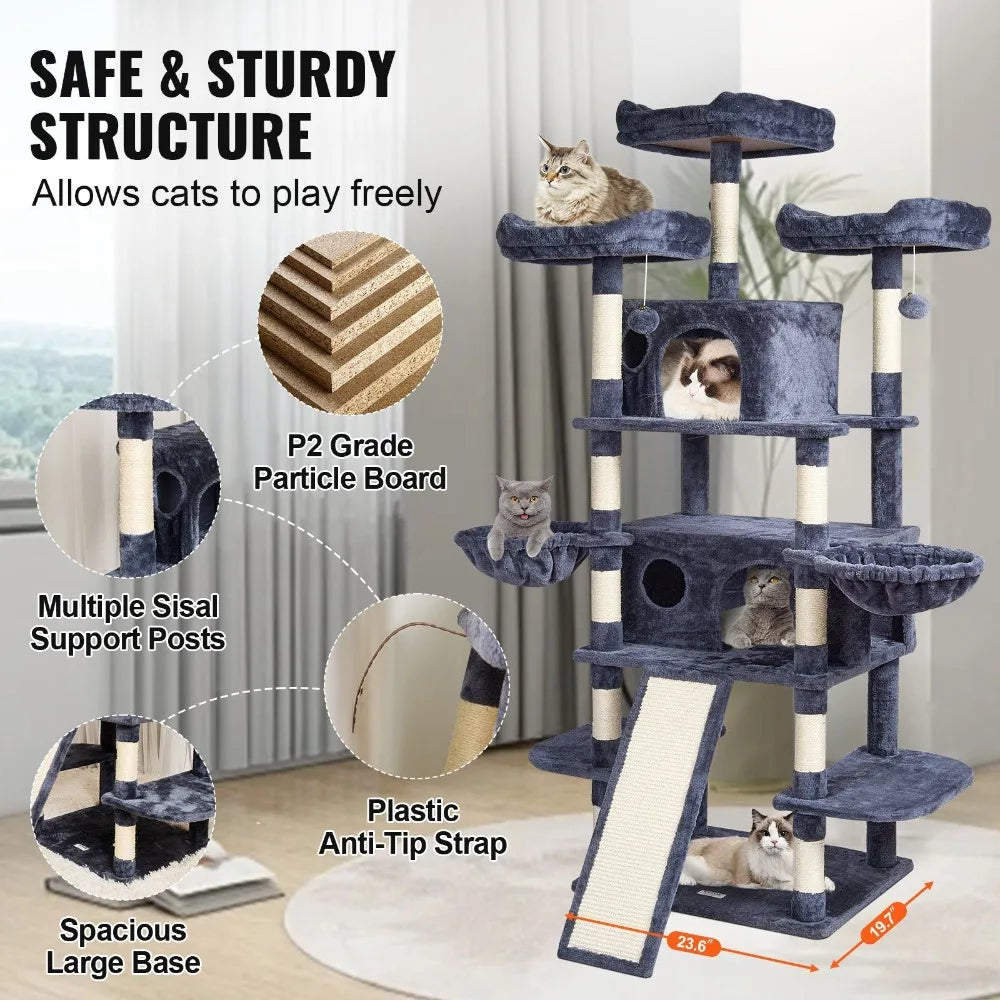 68.5 Inch Cat Tower Indoor Cats Scratching Post Condos Padded Perch
