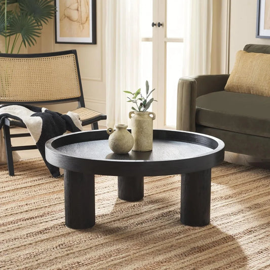 Ljustra Meek Black Round Coffee Table Modern 3-Leg Design for Home
