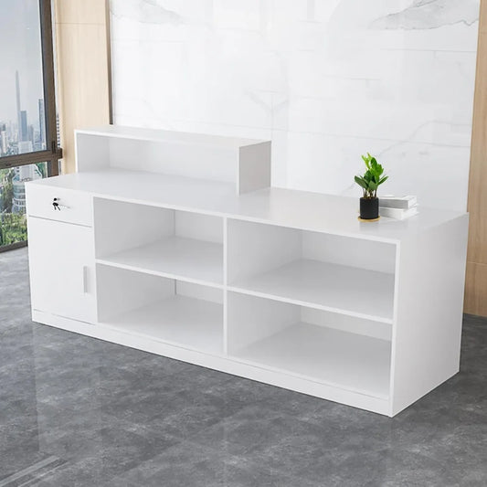 Modern Reception Desk with Lockable Drawers and Storage Compartments