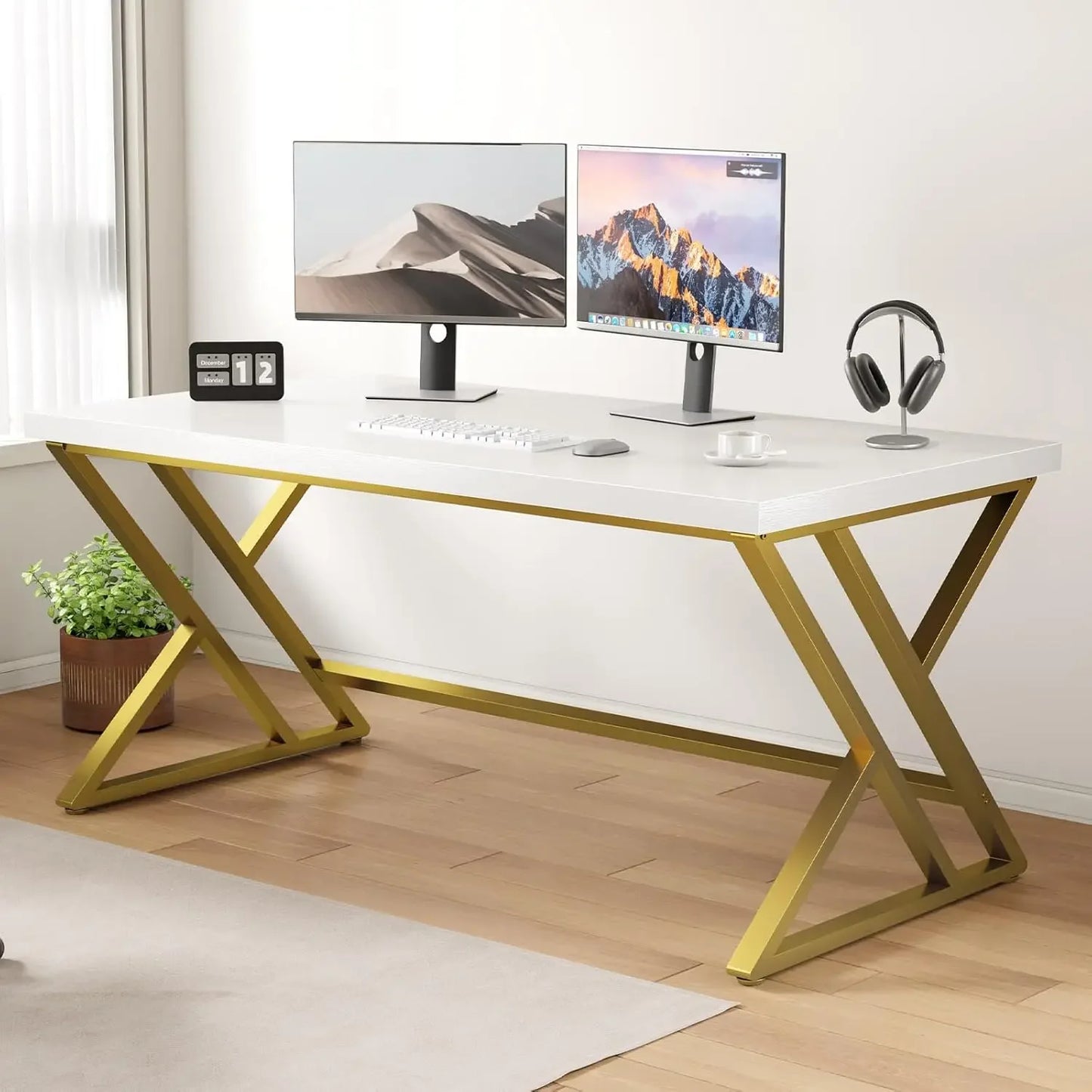 Industrial Computer Desk Rustic Wood Metal Home Office Writing Table