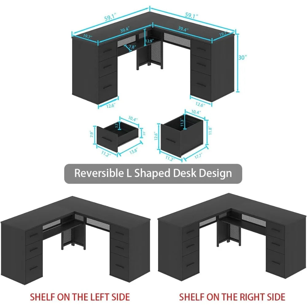 L Shaped Desk Reversible Corner Computer Desk with Storage Drawers
