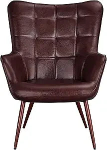 Living Room Faux Leather Accent Chair Tufted Armchair for Home Office