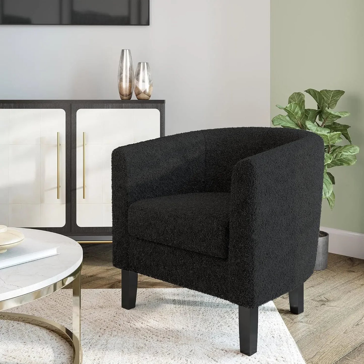 Living Room Barrel Accent Chair Cozy Upholstered Club Tub Chair