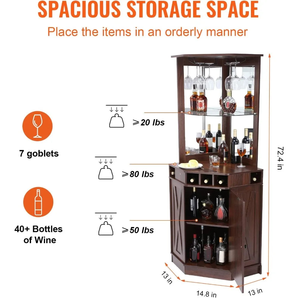 Industrial Style Corner Bar Cabinet Freestanding Sideboard Buffet