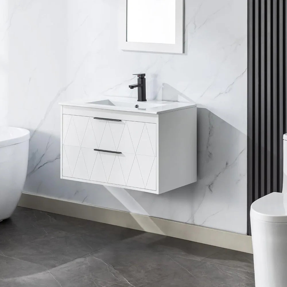 30 Inch Bathroom Vanity Cabinet Sink Combo Wall Mounted Floating Storage
