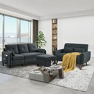 Modern 2 Piece Sofa Set L Shaped Sectional Couch Loveseat
