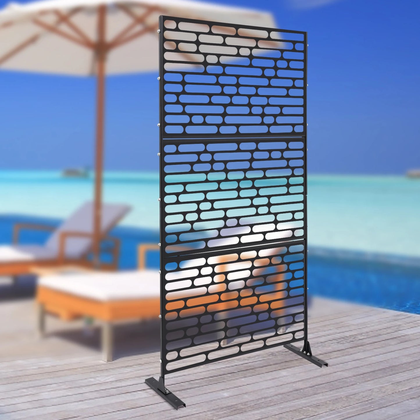 3-Panel Privacy Screen Freestanding Steel Fence Indoor Outdoor Decor