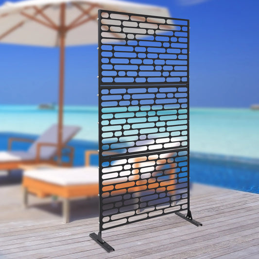 3-Panel Privacy Screen Freestanding Steel Fence Indoor Outdoor Decor