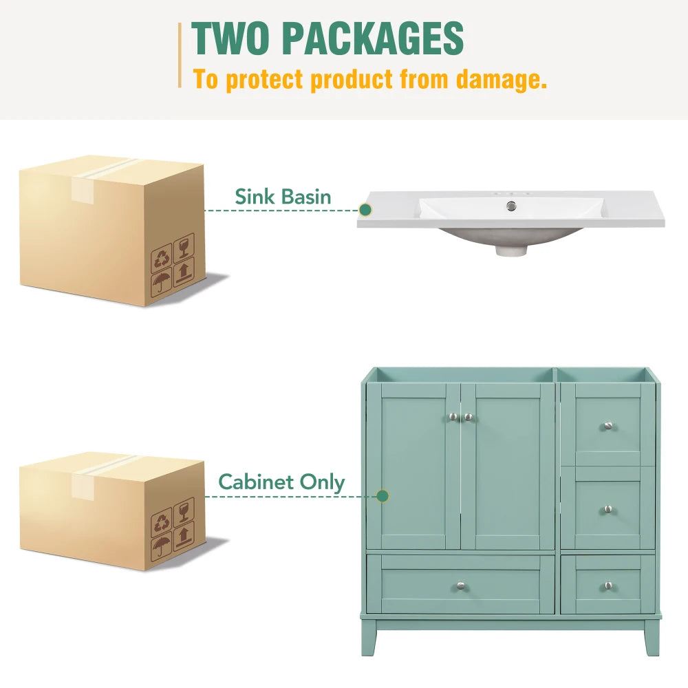 36 Inch Modern Bathroom Vanity with USB Charging and Ample Storage