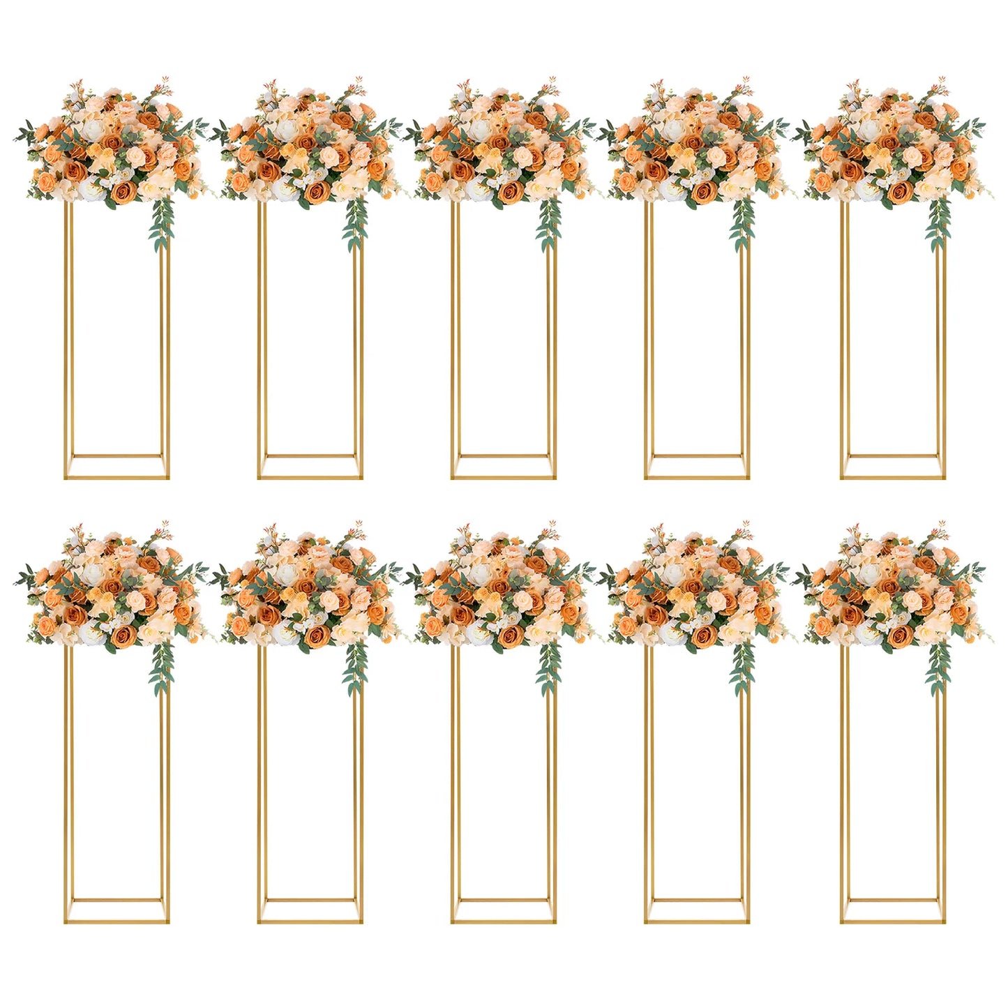 10Pcs Golden Metal Flower Vases Column Stand Wedding Decor