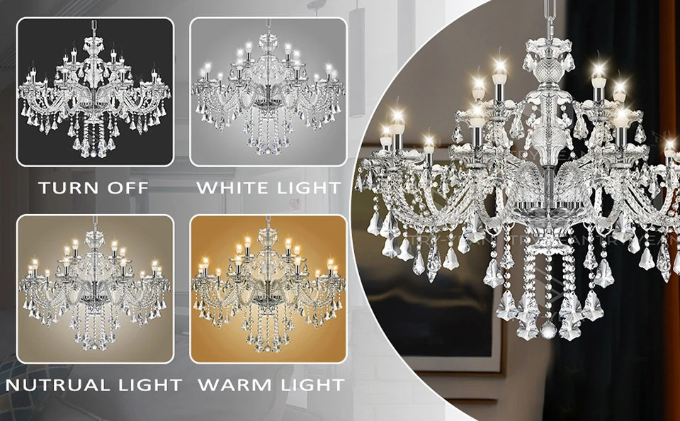 15 Arms Crystal Chandelier Pendant Light Modern K9 for Living Room