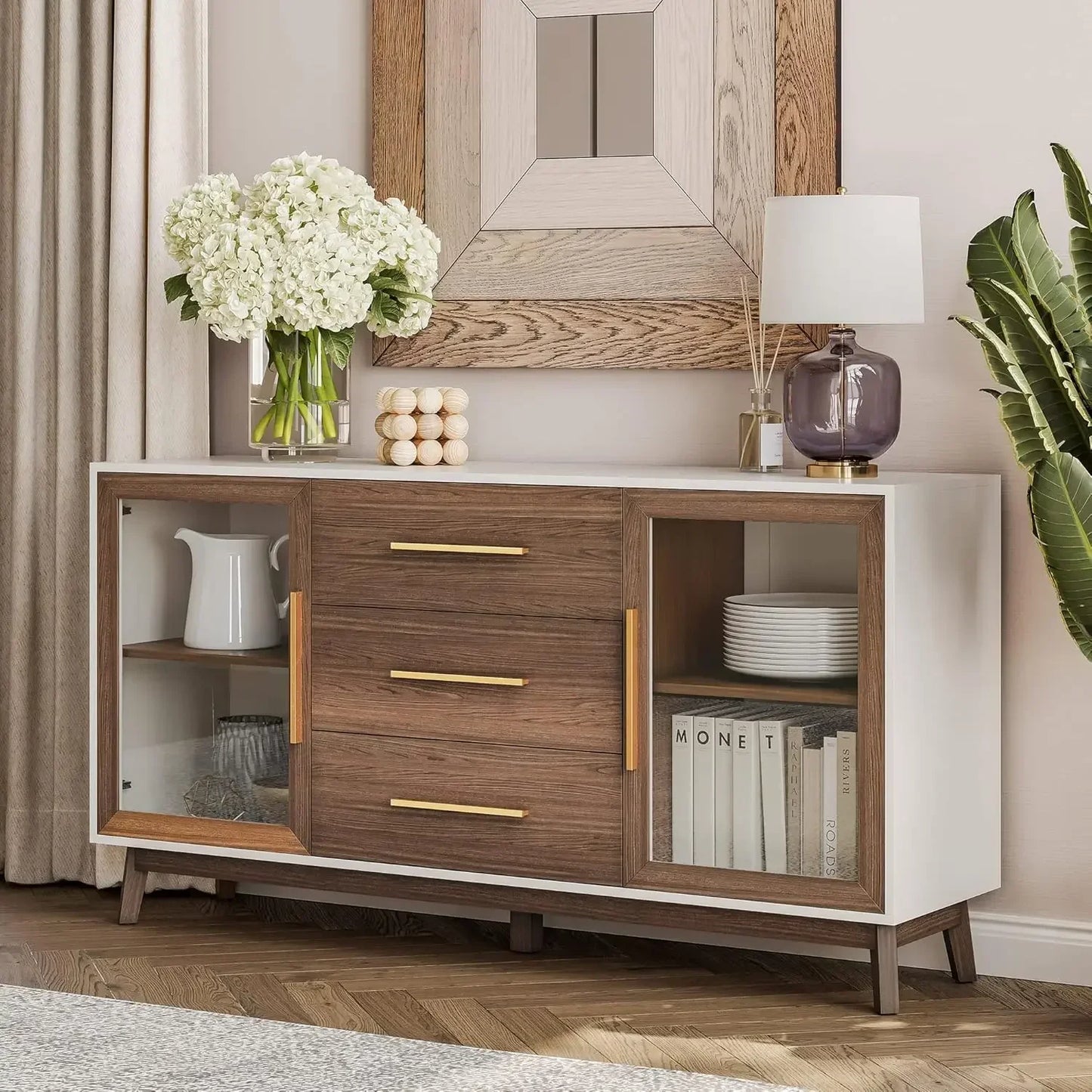 Sideboard Buffet Cabinet with 3 Drawers 2 Doors Console Table Storage